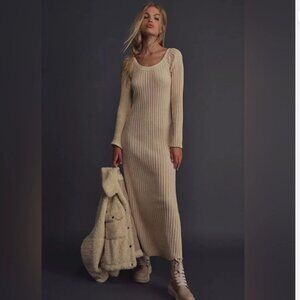 Free People Beach Walkabout Stretch Ribbed Maxi Dress Ivory M
